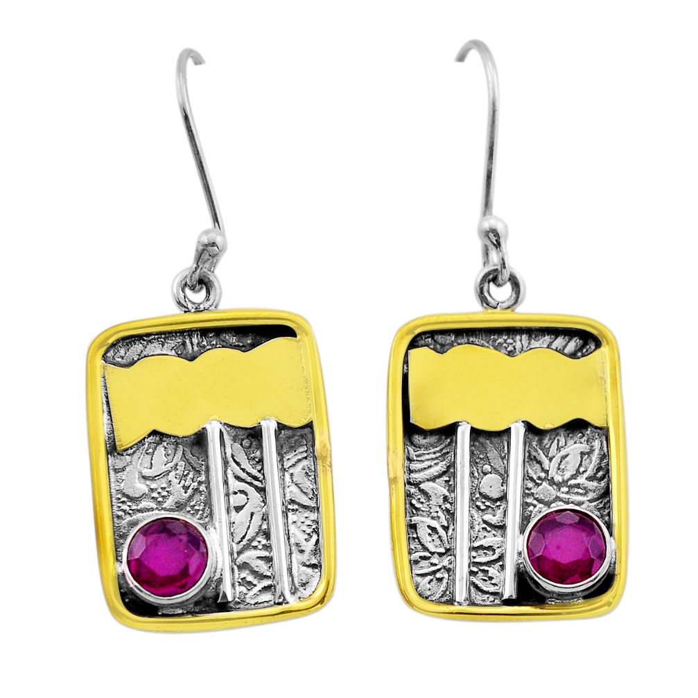 1.96cts natural red ruby 925 sterling silver gold dangle earrings jewelry n51005