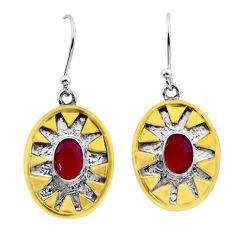 3.29cts natural red ruby 925 sterling silver gold dangle earrings jewelry n51017