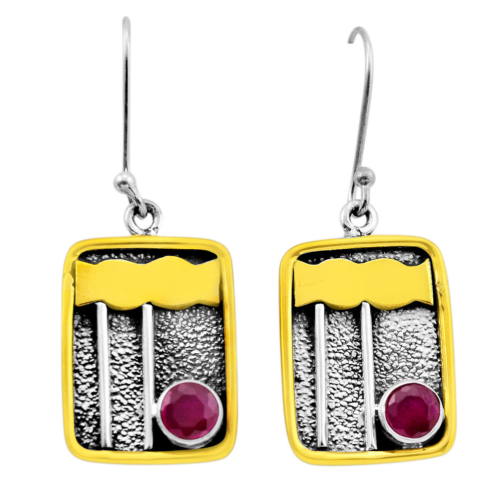 2.12cts natural red ruby 925 sterling silver gold dangle earrings jewelry n51019