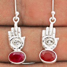 3.04cts natural red ruby 925 sterling silver hand of god hamsa earrings t85332