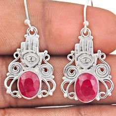 6.26cts natural red ruby 925 sterling silver hand of god hamsa earrings t87342