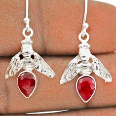 3.18cts natural red ruby 925 sterling silver honey bee earrings jewelry t85330