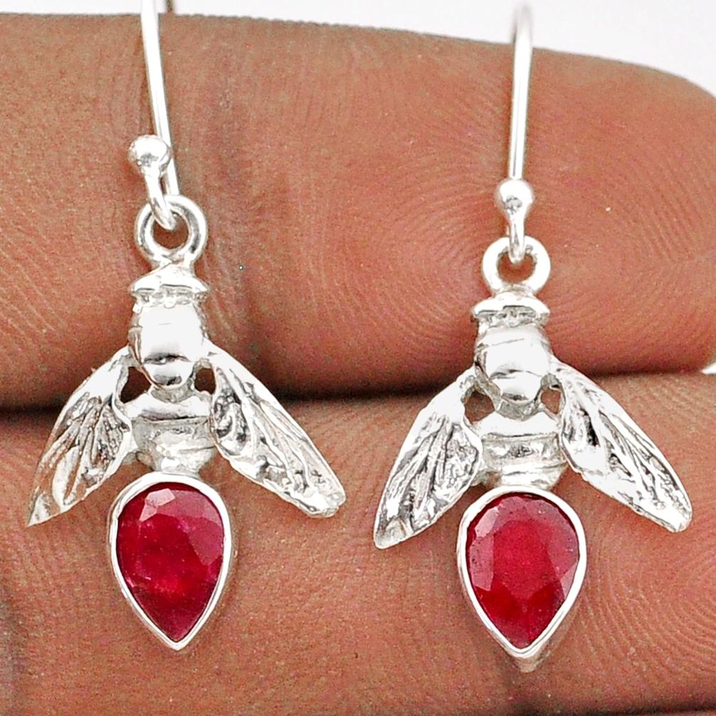 3.21cts natural red ruby 925 sterling silver honey bee earrings jewelry t85345