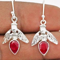 3.40cts natural red ruby 925 sterling silver honey bee earrings jewelry t85348