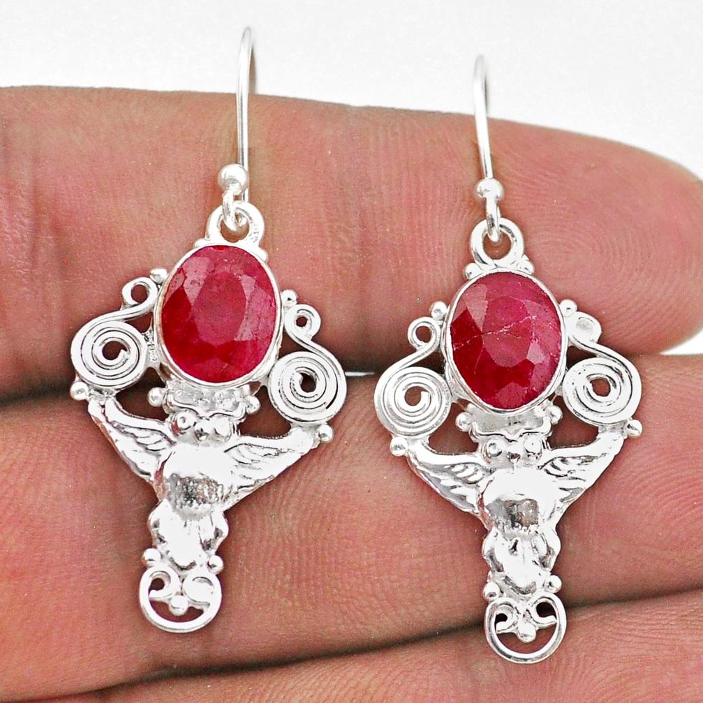 6.29cts natural red ruby 925 sterling silver owl earrings jewelry t47016