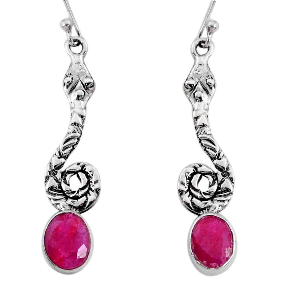 4.06cts natural red ruby 925 sterling silver snake earrings jewelry r73026