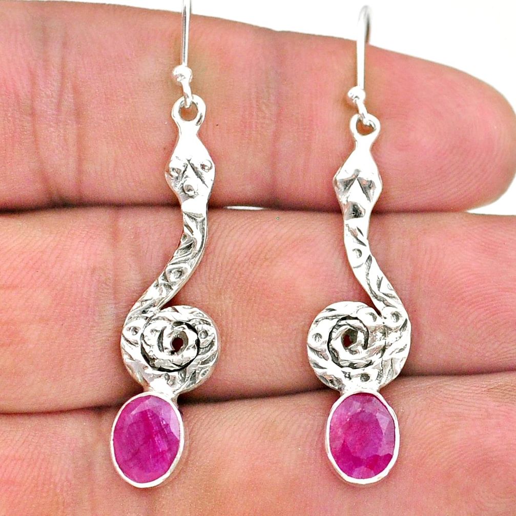 4.31cts natural red ruby 925 sterling silver snake earrings jewelry t32926