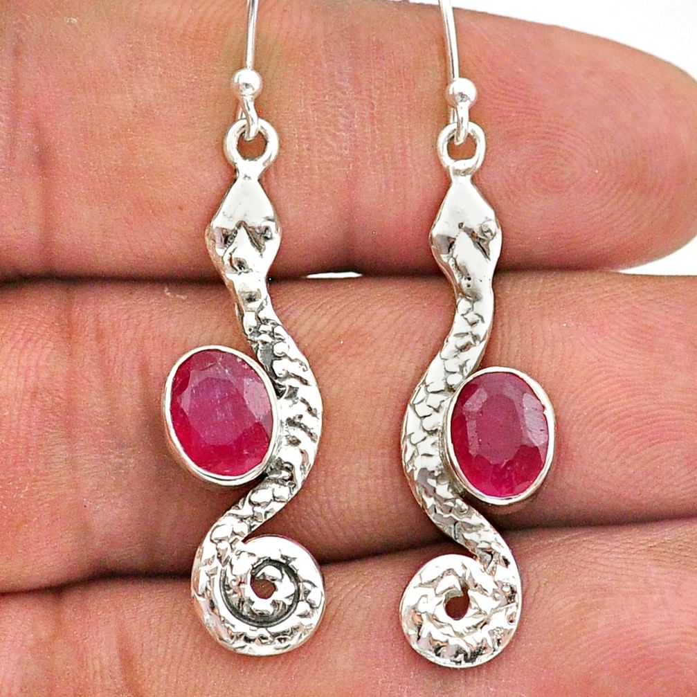 4.31cts natural red ruby 925 sterling silver snake earrings jewelry t40199