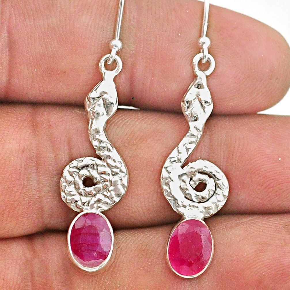 4.25cts natural red ruby 925 sterling silver snake earrings jewelry t40235