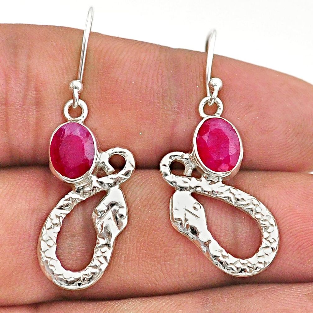 4.27cts natural red ruby 925 sterling silver snake earrings jewelry t40258