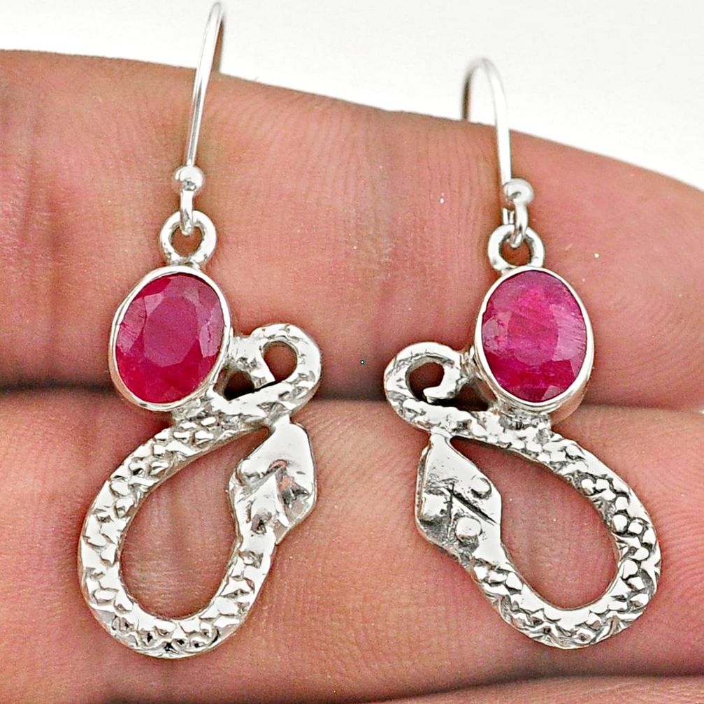 4.05cts natural red ruby 925 sterling silver snake earrings jewelry t40259