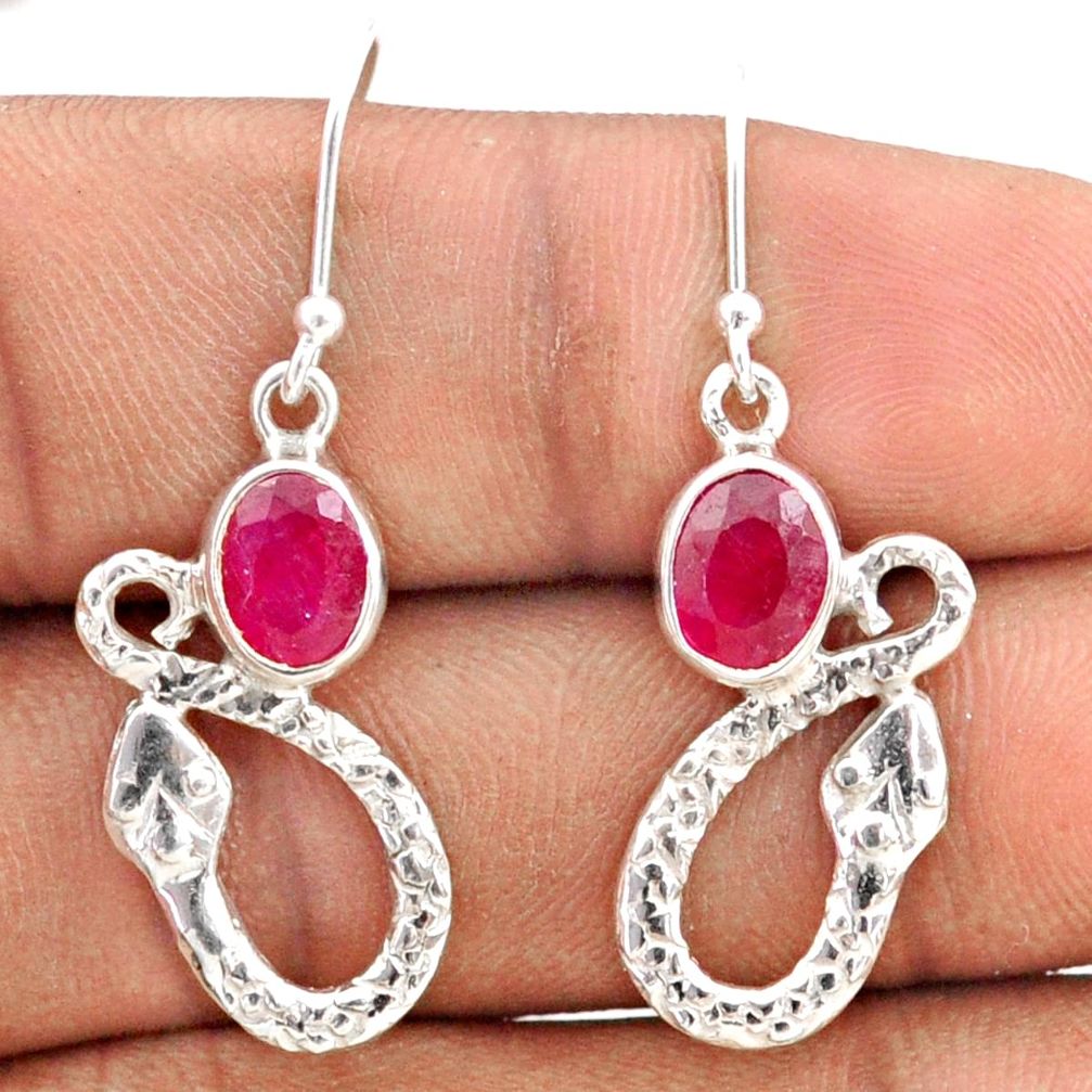 4.06cts natural red ruby 925 sterling silver snake earrings jewelry t80920