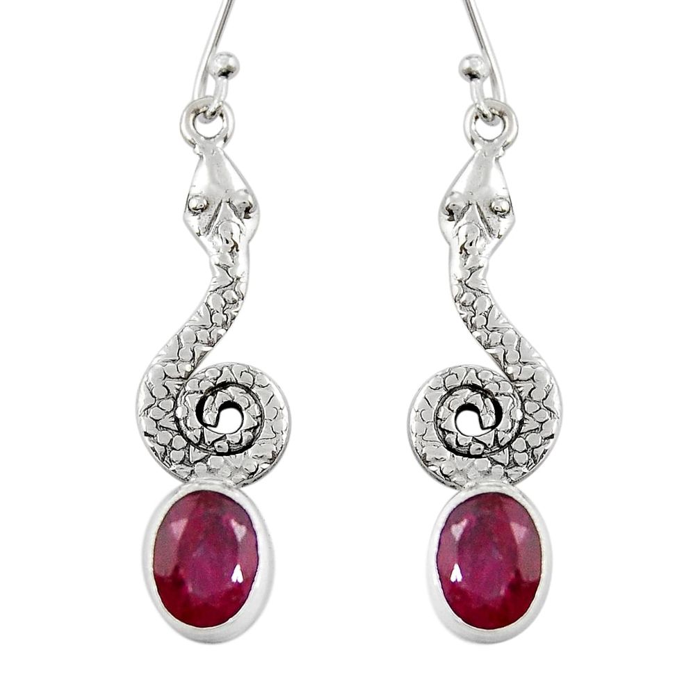4.19cts natural red ruby 925 sterling silver snake earrings jewelry y26106