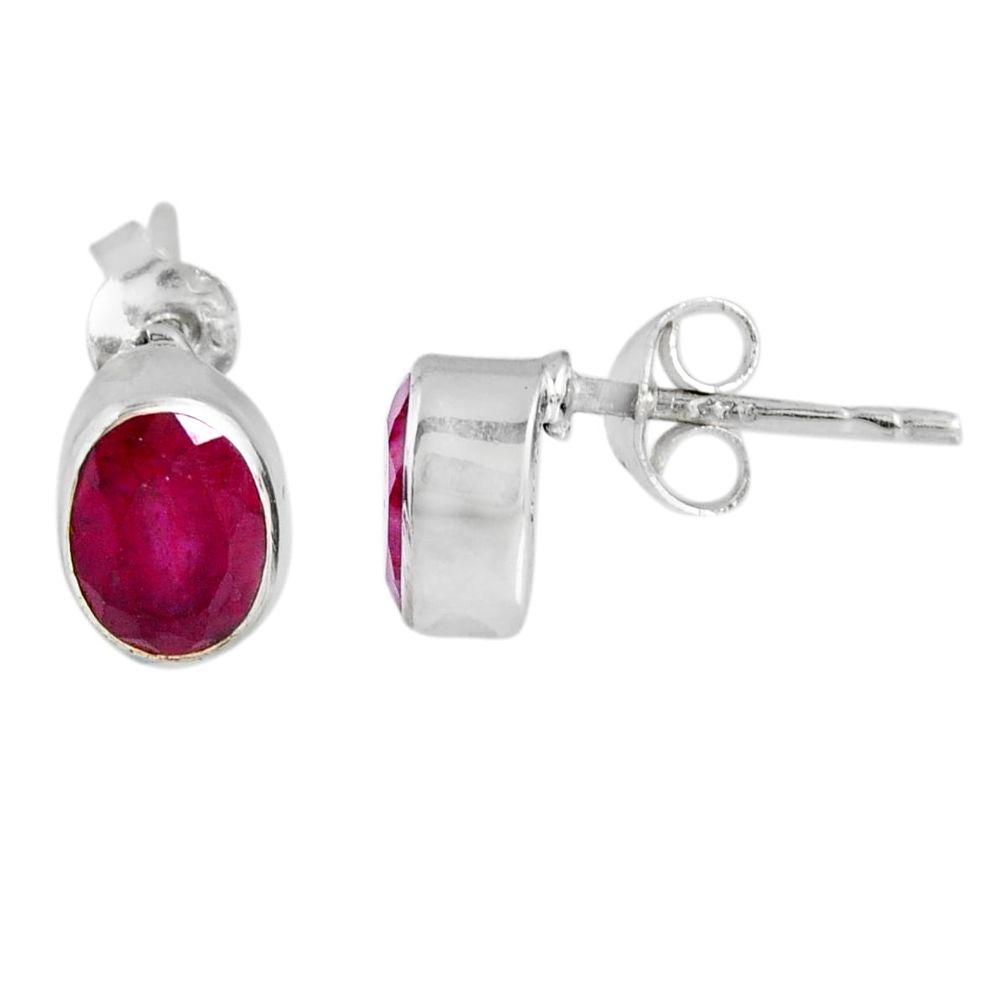 2.92cts natural red ruby 925 sterling silver stud earrings jewelry r56361