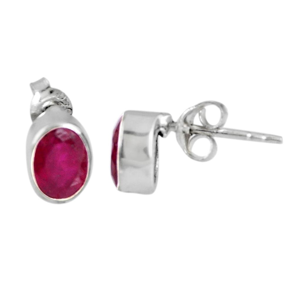 2.93cts natural red ruby 925 sterling silver stud earrings jewelry r56363