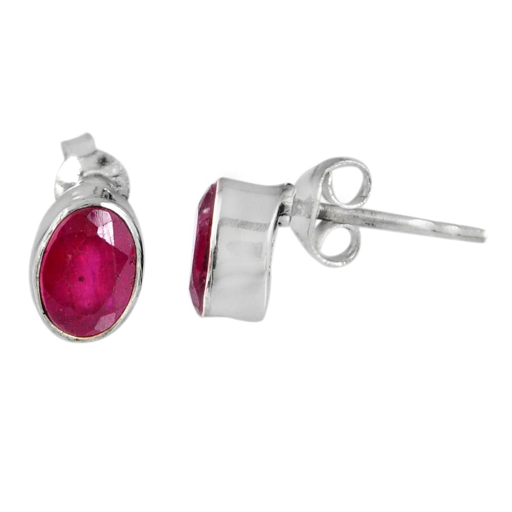 2.93cts natural red ruby 925 sterling silver stud earrings jewelry r56370