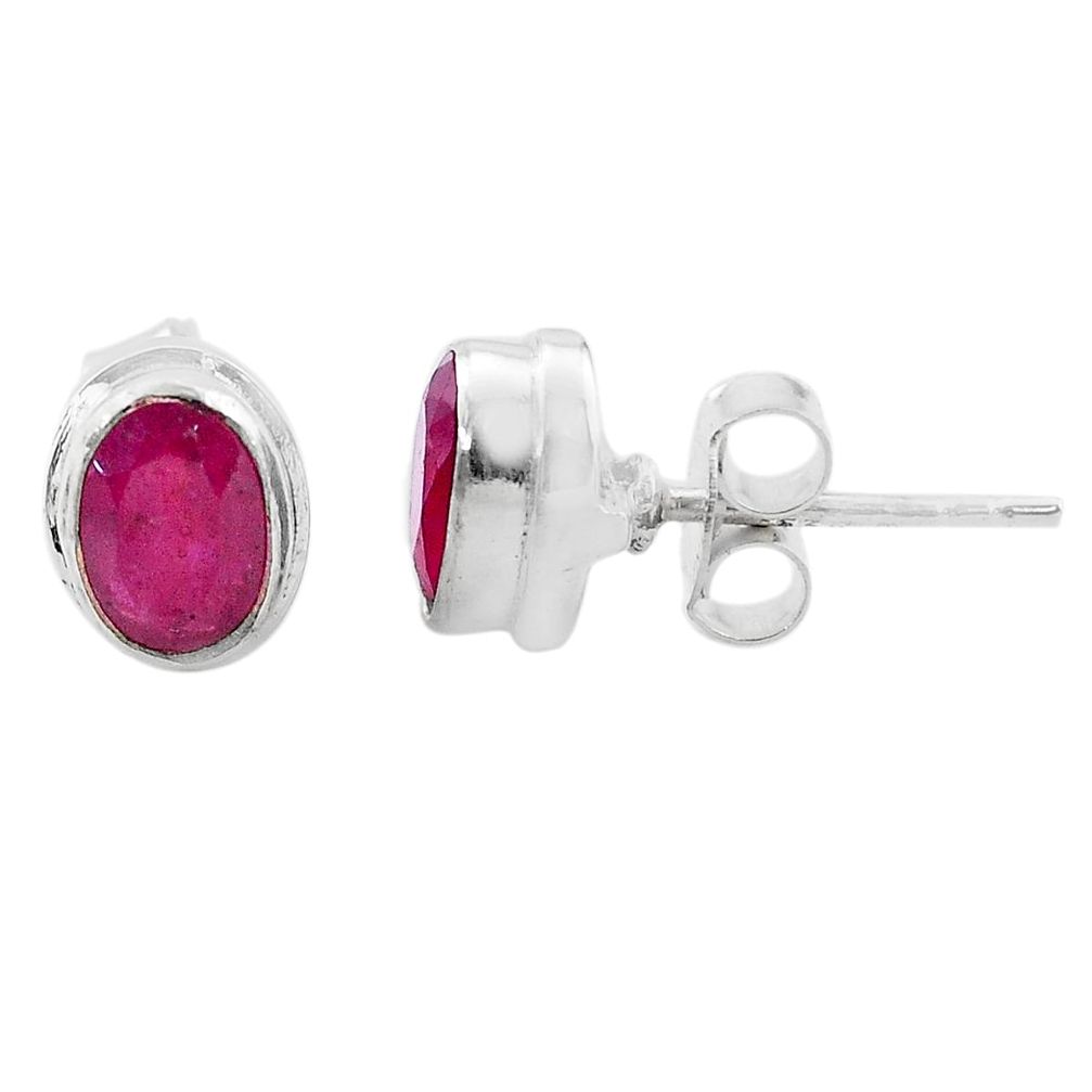 3.50cts natural red ruby 925 sterling silver stud earrings jewelry t19321