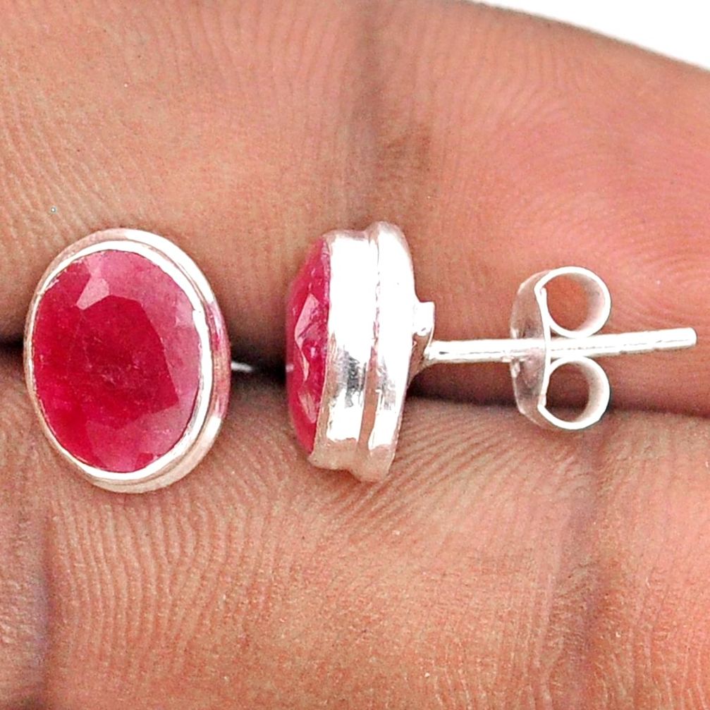 6.29cts natural red ruby 925 sterling silver stud earrings jewelry t90725