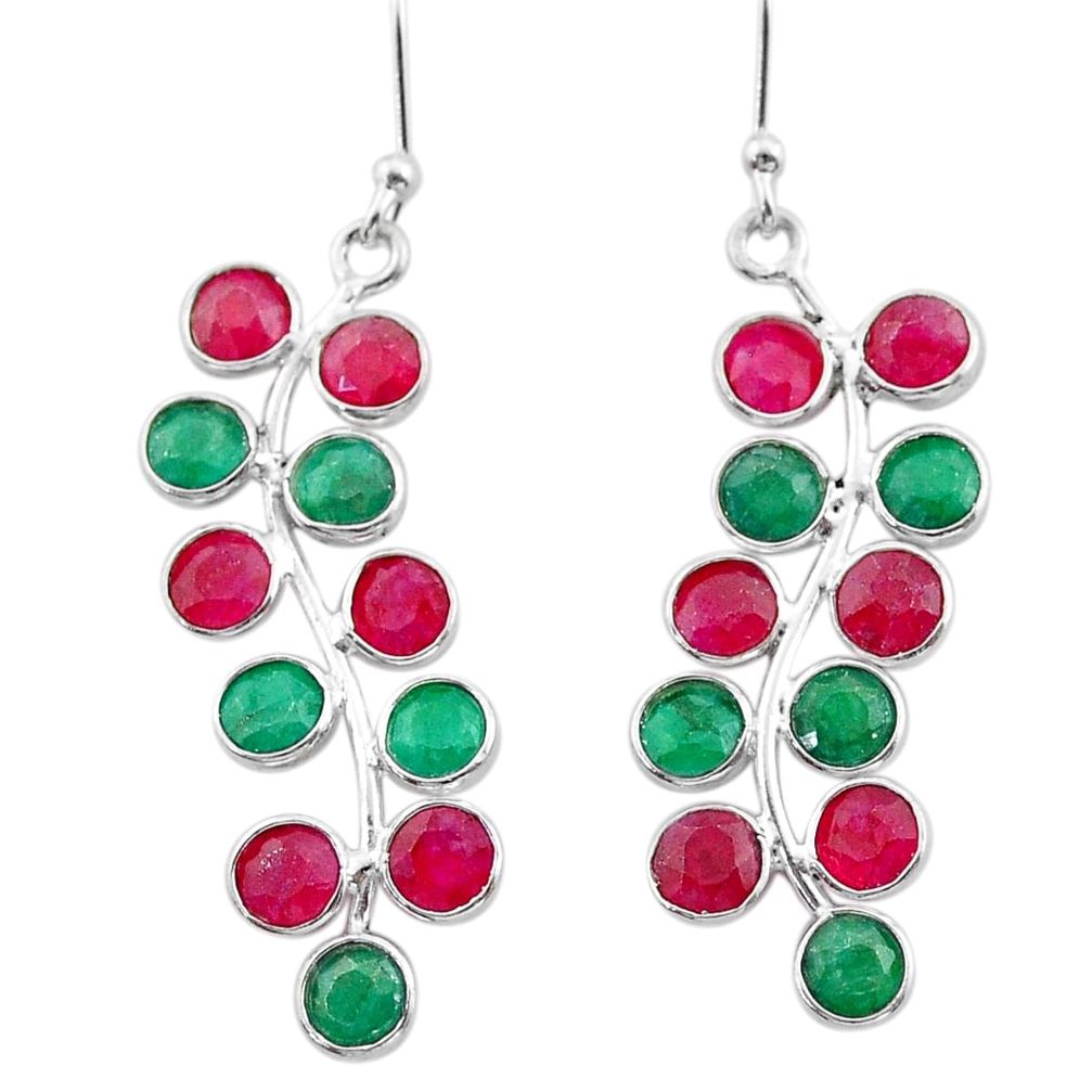 9.65cts natural red ruby emerald 925 sterling silver chandelier earrings t38893