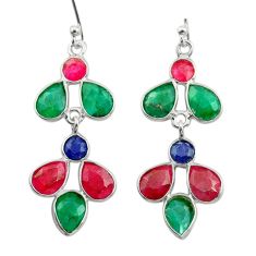 10.14cts natural red ruby emerald sapphire 925 silver chandelier earrings t77327
