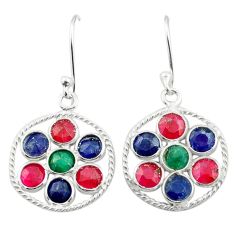 7.23cts natural red ruby emerald sapphire 925 silver dangle earrings t77301