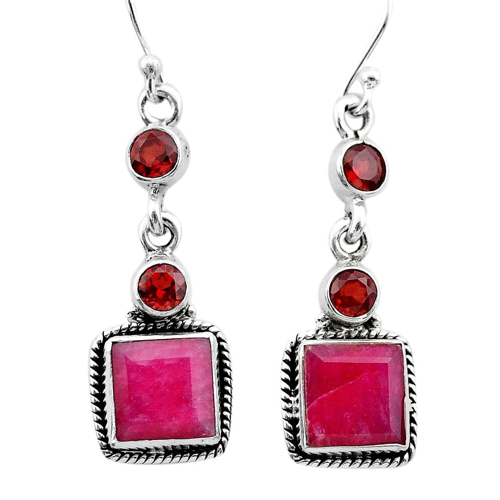 9.14cts natural red ruby garnet 925 sterling silver dangle earrings t29905