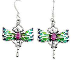 1.75cts natural red ruby green enamel 925 silver dragonfly earrings c29649