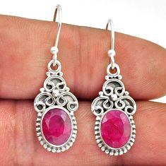 5.95cts natural red ruby oval 925 sterling silver dangle earrings jewelry n19388