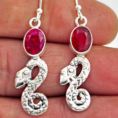 4.32cts natural red ruby oval 925 sterling silver snake earrings jewelry n26410