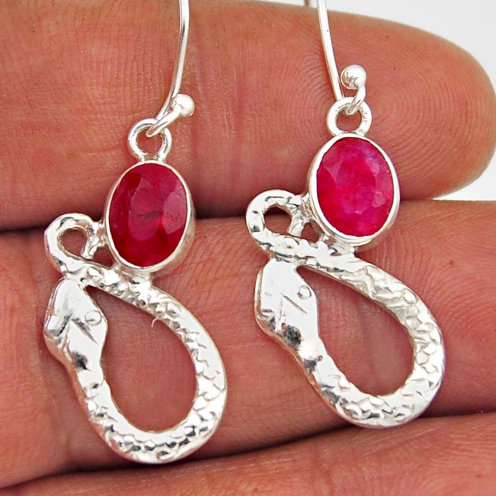 4.30cts natural red ruby oval 925 sterling silver snake earrings jewelry n27972
