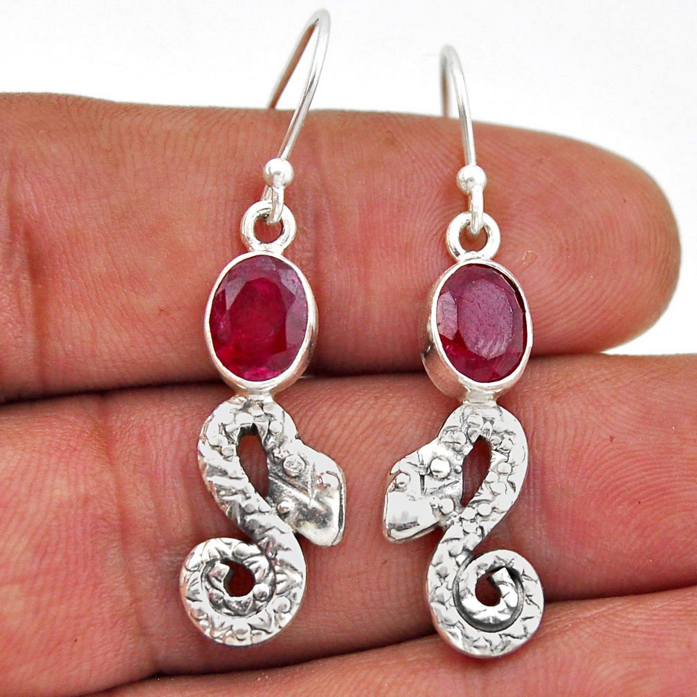 4.26cts natural red ruby oval 925 sterling silver snake earrings jewelry n47084