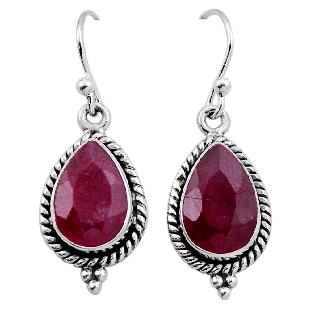 8.66cts natural red ruby pear 925 sterling silver dangle earrings jewelry n44234