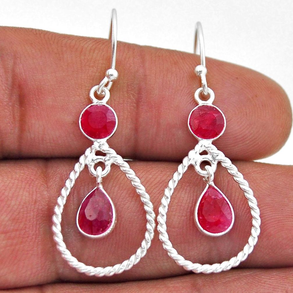 3.98cts natural red ruby pear 925 sterling silver dangle earrings jewelry n46244