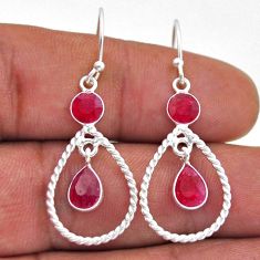 3.98cts natural red ruby pear 925 sterling silver dangle earrings jewelry n46244