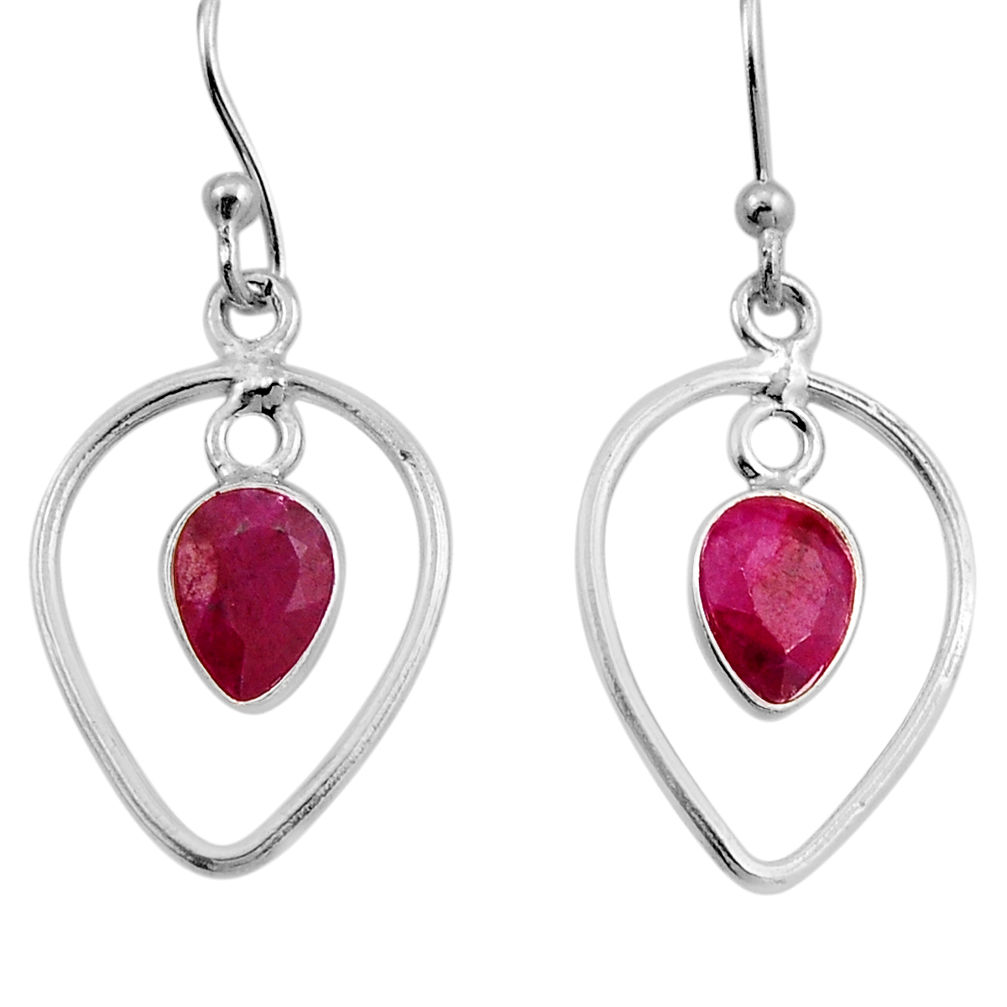 3.34cts natural red ruby pear 925 sterling silver dangle earrings jewelry n4708