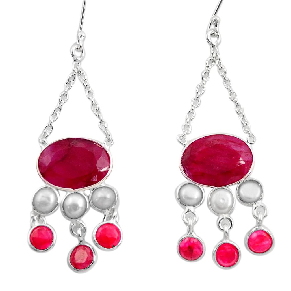 22.46cts natural red ruby pearl 925 sterling silver dangle earrings d45742