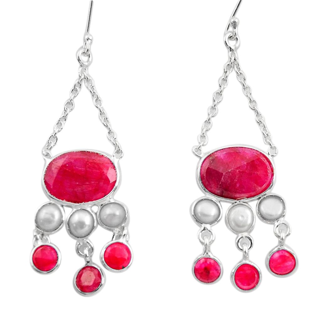  red ruby pearl 925 sterling silver dangle earrings d45753