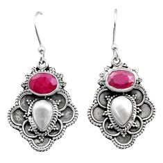 5.53cts natural red ruby pearl 925 sterling silver dangle earrings t73851