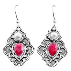 5.13cts natural red ruby pearl 925 sterling silver earrings jewelry t73849