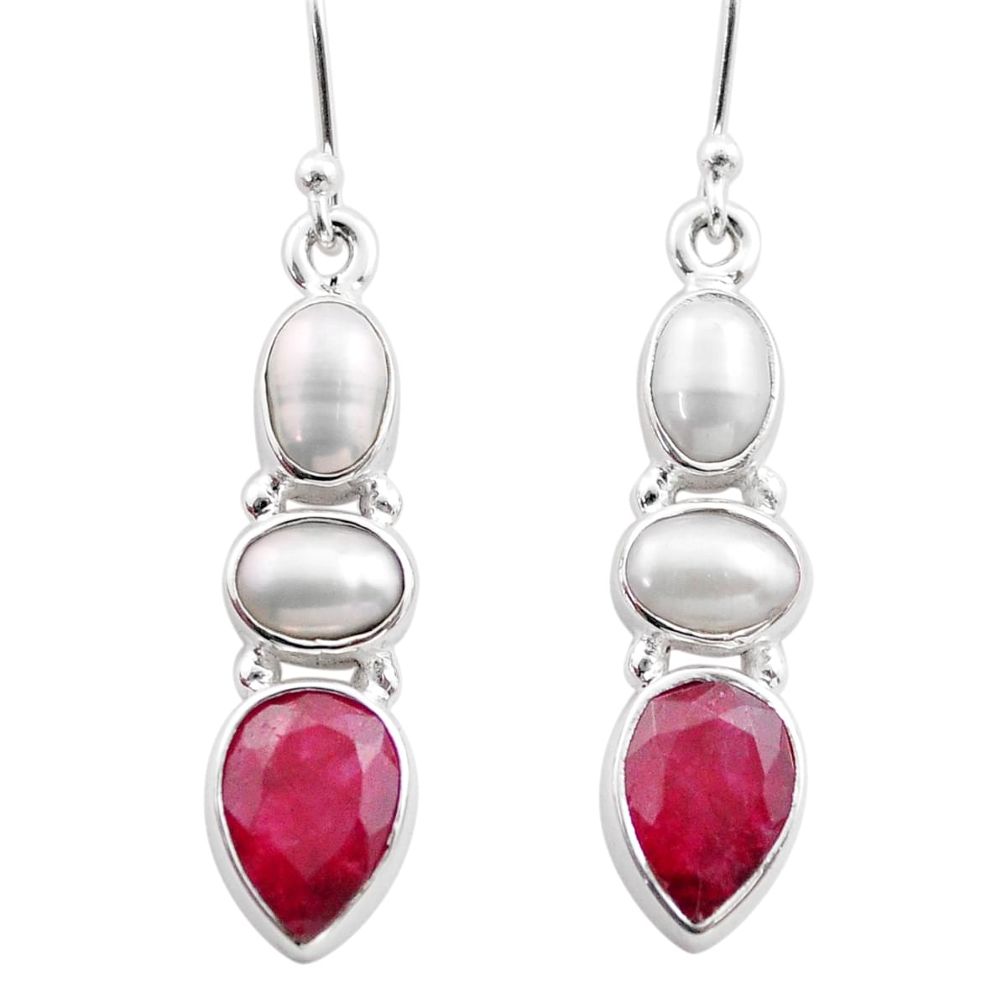 11.13cts natural red ruby pearl 925 sterling silver earrings jewelry t74103