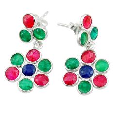 7.80cts natural red ruby sapphire emerald 925 silver chandelier earrings t77278