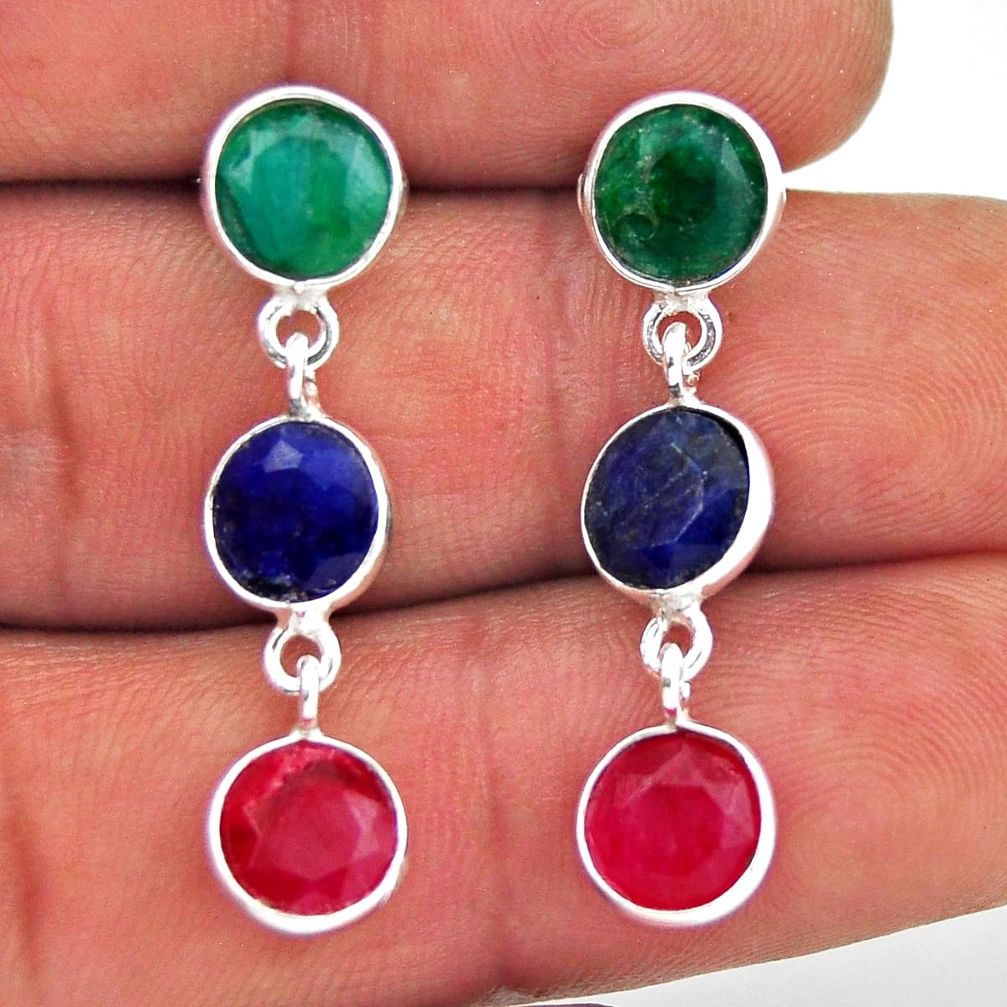 10.28cts natural red ruby sapphire emerald 925 sterling silver earrings n38888