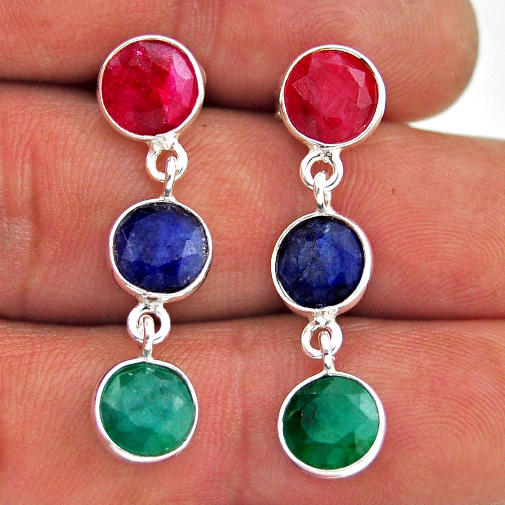 10.28cts natural red ruby sapphire emerald 925 sterling silver earrings n38889