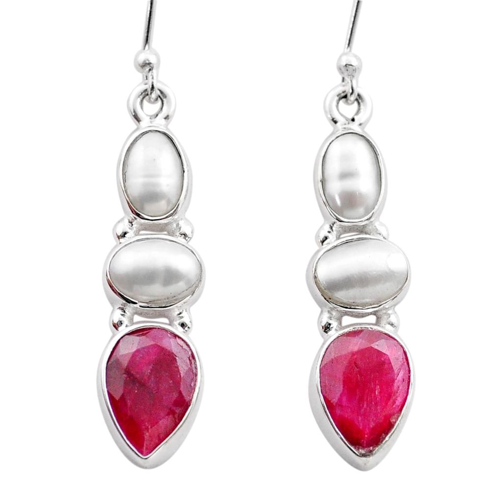 11.19cts natural red ruby white pearl sterling silver earrings jewelry t74107