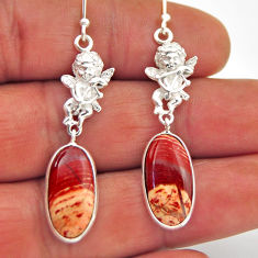 12.85cts natural red snakeskin jasper 925 sterling silver angel earrings n28878