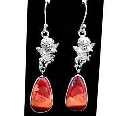 12.03cts natural red snakeskin jasper 925 sterling silver angel earrings t60834
