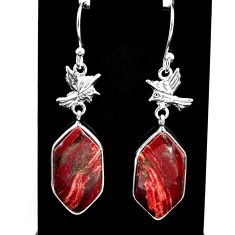 9.82cts natural red snakeskin jasper 925 sterling silver birds earrings t60835