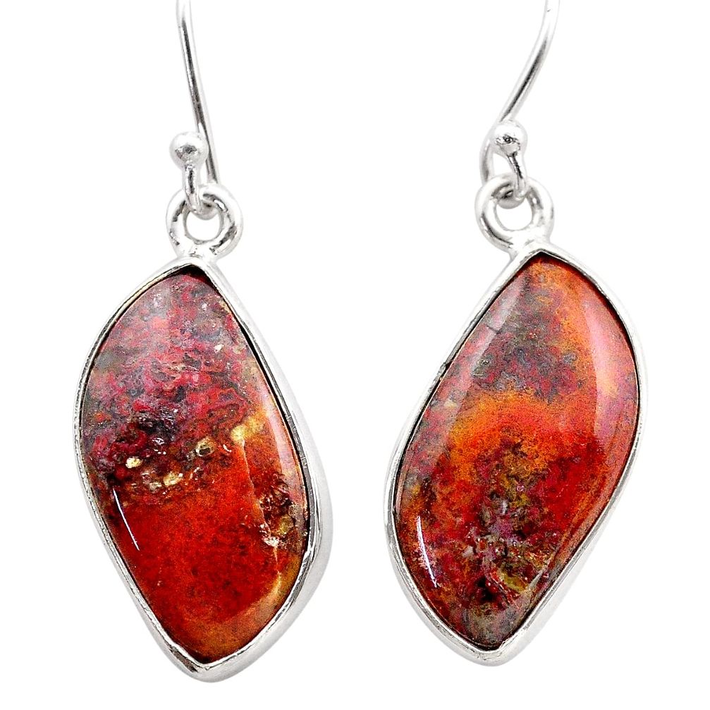 13.18cts natural red snakeskin jasper 925 sterling silver dangle earrings t60907