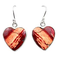 15.58cts natural red snakeskin jasper heart 925 sterling silver earrings t60919