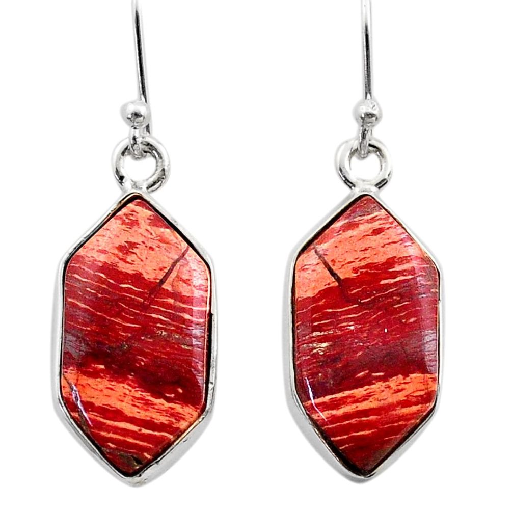 12.07cts natural red snakeskin jasper hexagon 925 silver dangle earrings t60858